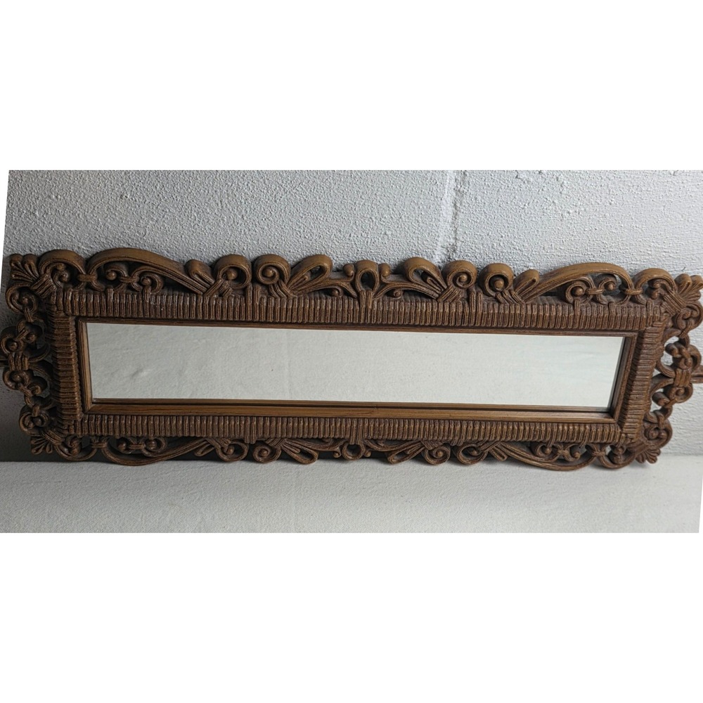 1978 Dart Homco Faux Wicker Framed Mirror Rectangle MCM Boho